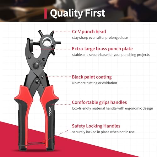 XOOL Revolving Punch Plier Kit, XOOL Leather Hole Punch Set for Belts, Watch Bands, Straps, Dog Collars, Saddles, Shoes, Fabric, DIY Home or Craft Projects, Heavy Duty Rotary Puncher, Multi Hole Sizes Make - Image 4