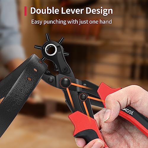 XOOL Revolving Punch Plier Kit, XOOL Leather Hole Punch Set for Belts, Watch Bands, Straps, Dog Collars, Saddles, Shoes, Fabric, DIY Home or Craft Projects, Heavy Duty Rotary Puncher, Multi Hole Sizes Make - Image 3