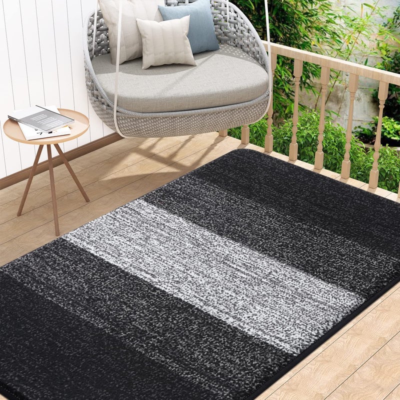 Kitinjoy Indoor Outdoor Door Mat 48x32 NonSlip Absorbent Dirt Trapper LowProfile Washable Inside Entrance Front Floor Mat Sturdy Soft Entry Doormats for Entryway Black