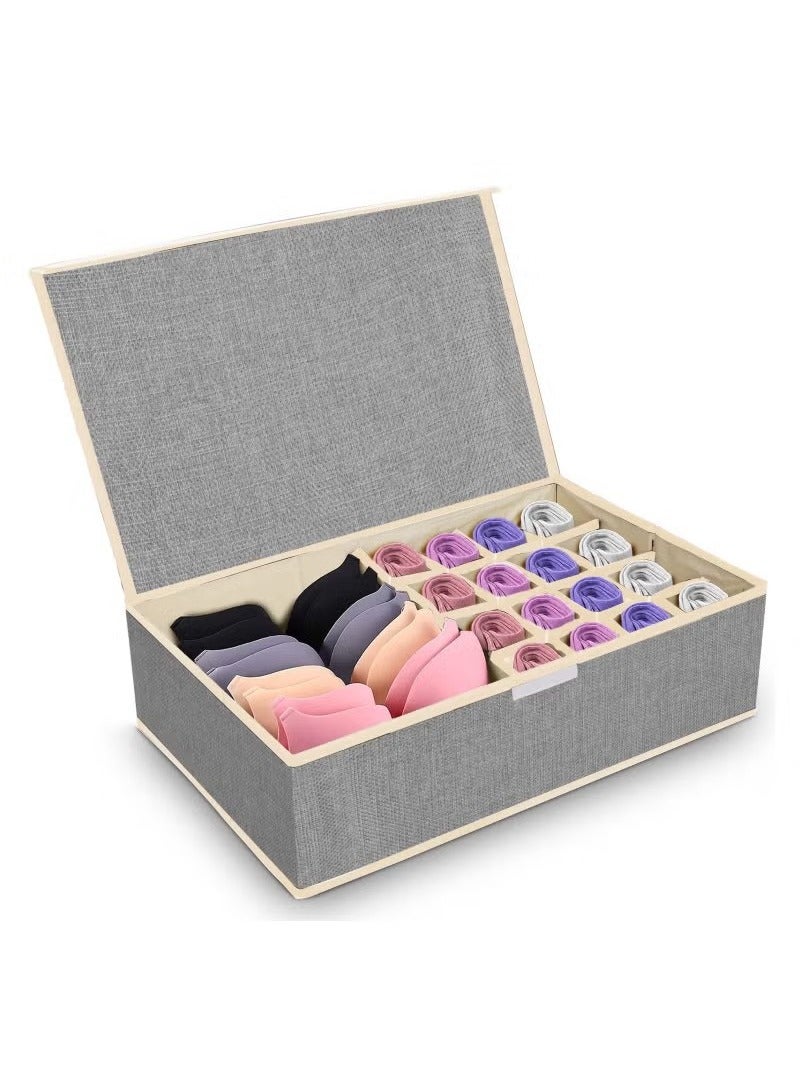 Beauenty Clothes Underwear Drawer Organizer with Lid, 17 Cells Bra Closet Organizers, Foldable Underwear Storage Box, Fabric Divider Drawer Compartment for Clothing Underwear Bras Socks - Image 1