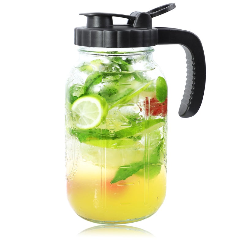 GMEPOCH Mason Jars Pitcher 1 Quart Glass Breastmilk Pitcher With Pour Lid For Fridge 32 Oz Wide Mouth Water Jugs With Top Flip Cap & Pour Spout For Cold Brew Coffee,Sun Tea,Juice Airtight Storage & Leakproof - Image 1
