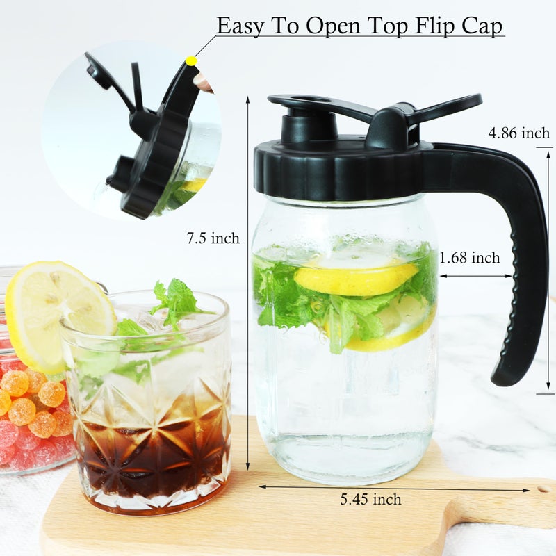 GMEPOCH Mason Jars Pitcher 1 Quart Glass Breastmilk Pitcher With Pour Lid For Fridge 32 Oz Wide Mouth Water Jugs With Top Flip Cap & Pour Spout For Cold Brew Coffee,Sun Tea,Juice Airtight Storage & Leakproof - Image 2