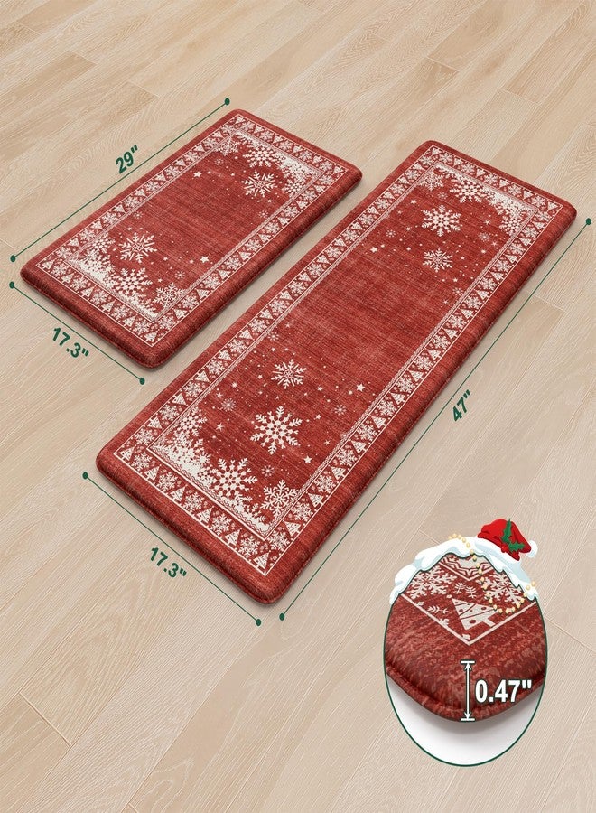 Sungea Christmas Kitchen Mats for Floor 2 Piece, Snowflake Kitchen Floor Mats Cushioned Anti Fatigue Kitchen Rugs Non Slip, Bordered Comfort Thick Standing Mat for Home Decor,Sink(Red) - Image 4