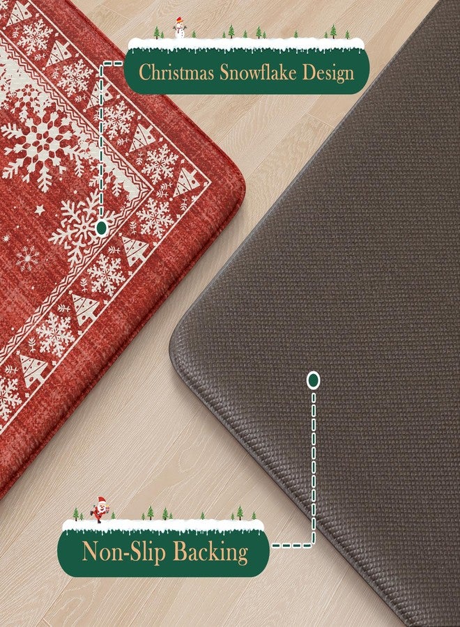 Sungea Christmas Kitchen Mats for Floor 2 Piece, Snowflake Kitchen Floor Mats Cushioned Anti Fatigue Kitchen Rugs Non Slip, Bordered Comfort Thick Standing Mat for Home Decor,Sink(Red) - Image 5