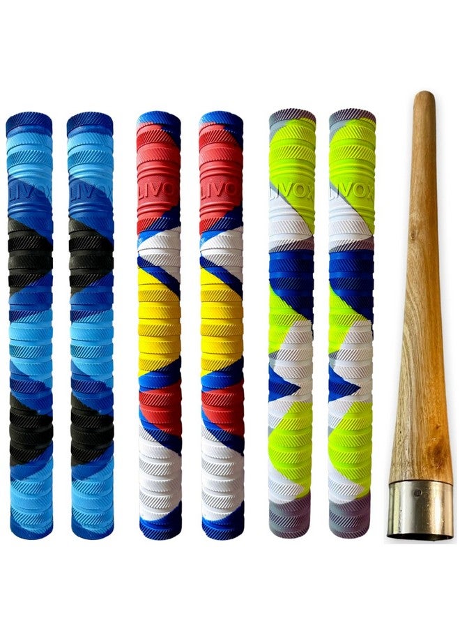 LIVOX Bracelet Ring Texture Cricket Bat Handle Rubber Grip with Cone for Better Shock Absorbing Cricket Acce ories Gripper Cone, 6 Grips and 1 Wooden Cone - Image 1
