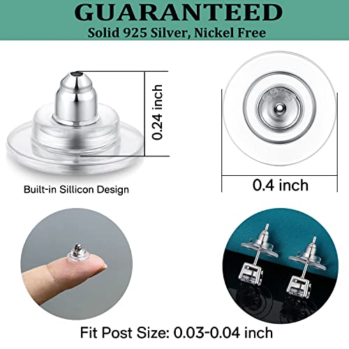 Catinee 3-Pairs 925 Sterling Silver Earring Backs Replacements for Diamond Studs,14K White Gold Plated Hypoallergenic Secure Earring Backs (White Gold) - Image 3