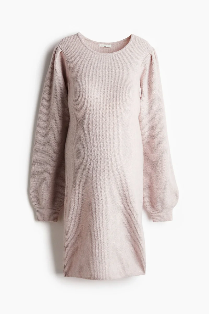 H&M MAMA Balloon-sleeved rib-knit dress