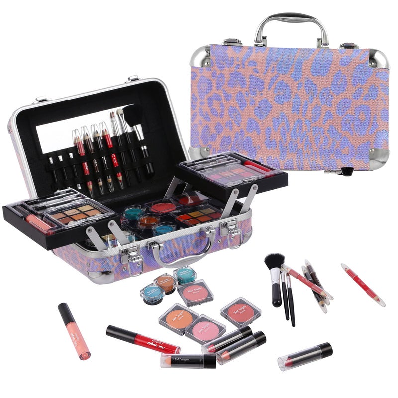 Hot Sugar All In One Makeup Set for Adults and Girls  Full Makeup Kit for Beginners With Eye Shadow Palette Blush Lip Gloss Brush Mirror Pink Leopard