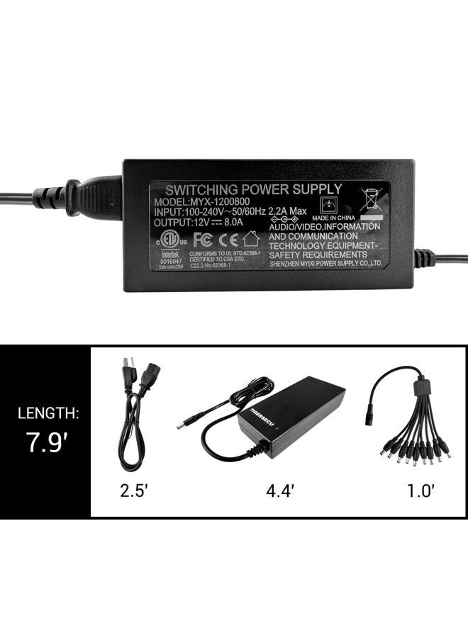 TIGERSECU Security Camera Power Adapter with 9-Way Power Splitter, 12V 8A 100V-240V Power Supply, Compatible with Lorex, Night Owl, Swann Cameras - Image 5