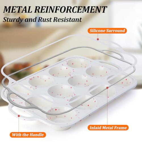 CAKETIME Regular Size Muffin Pan with Metal Reinforced Frame Silicone Cupcake Pan Easy to Handle Nonstick 12 Cups Silicone Muffin Pans for Baking BPA Free 2 Pack - Image 3
