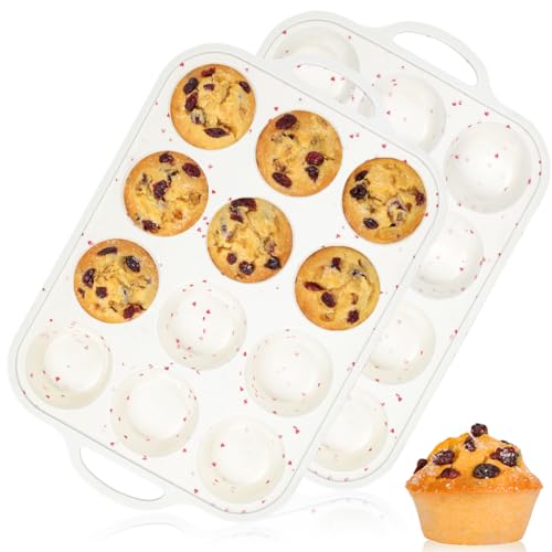 CAKETIME Regular Size Muffin Pan with Metal Reinforced Frame Silicone Cupcake Pan Easy to Handle Nonstick 12 Cups Silicone Muffin Pans for Baking BPA Free 2 Pack - Image 1