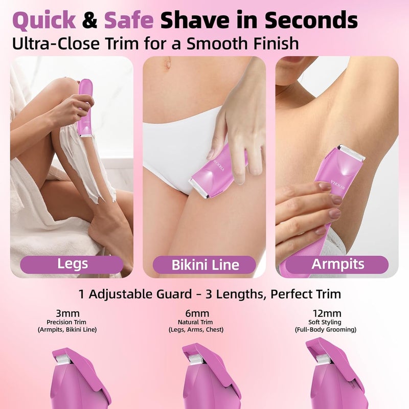 VIKICON Pubic Hair Trimmer Women: Flawless Bikini Trimmer for Women - Waterproof Electric Razor Shaver w/Light for Body Leg Hair Grooming, No Nick Lady's Intimate Shaver - Gifts for Her - Image 3