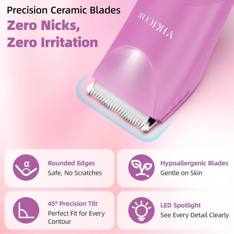 VIKICON Pubic Hair Trimmer Women: Flawless Bikini Trimmer for Women - Waterproof Electric Razor Shaver w/Light for Body Leg Hair Grooming, No Nick Lady's Intimate Shaver - Gifts for Her - Image 2