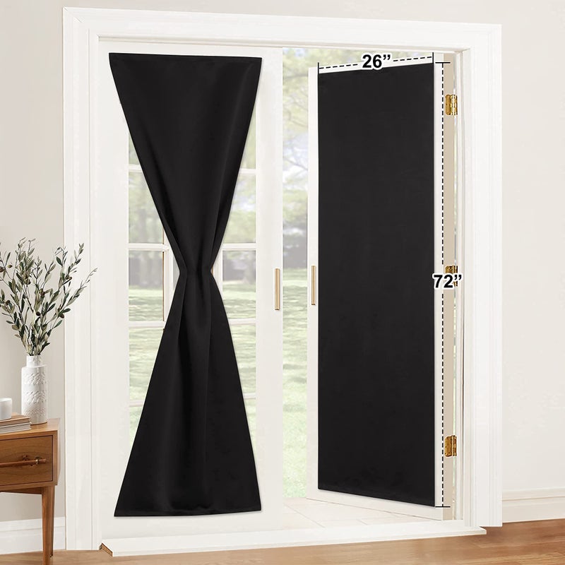 StangH 2 Panels Portable Blackout Door Curtains Sticky Cordless Blinds Shades Travel Temporary Privacy Window Curtains Adjustable Thermal Blinds for NurseryHome Office W26 x L72 Black