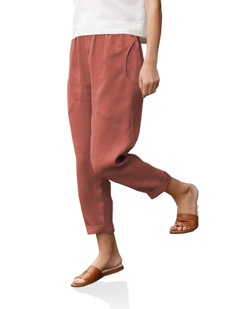 Langwyqu Womens Casual Cotton Tapered Capri Cargo Pants Loose Elastic Waist Ankle Cropped Trouser with Pockets - Image 2