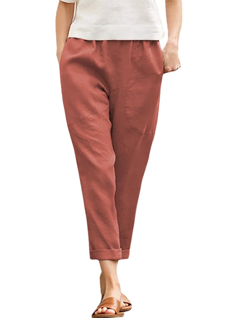 Langwyqu Womens Casual Cotton Tapered Capri Cargo Pants Loose Elastic Waist Ankle Cropped Trouser with Pockets - Image 1