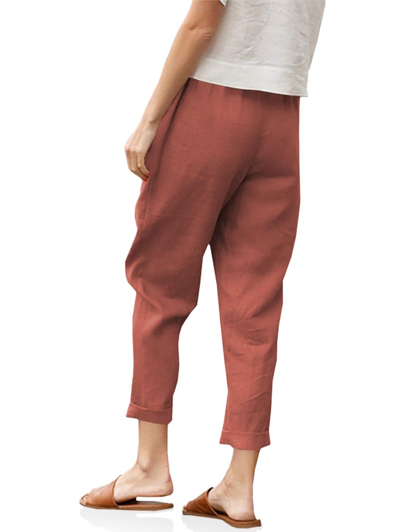 Langwyqu Womens Casual Cotton Tapered Capri Cargo Pants Loose Elastic Waist Ankle Cropped Trouser with Pockets - Image 4