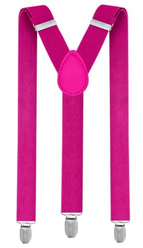 trilece Pink Suspenders for Boys Kids Girls and Toddlers Baby - Adjustable Elastic 1 inch Wide Y Shape Suspender Strong Clips (6 Years to 5 Feet Tall, Hot Pink) - Image 1