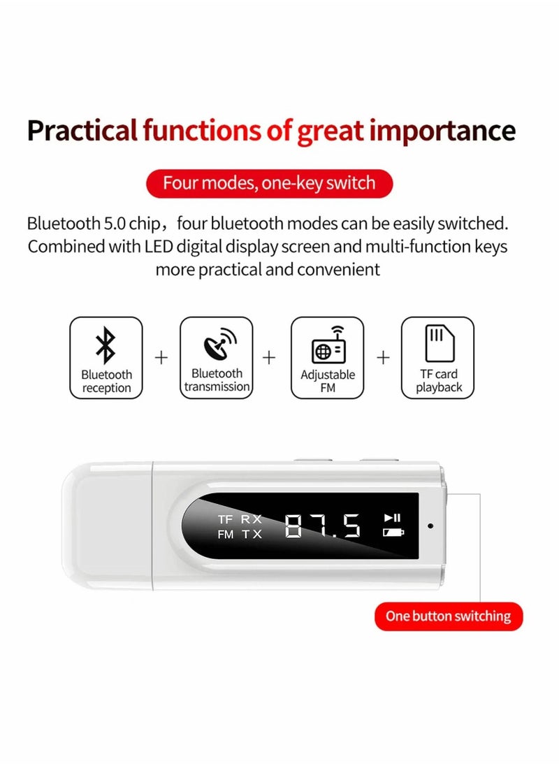 USB Bluetooth Transmitter Receiver with Screen, 3-in-1 Bluetooth 5.0 Adapter Support TF Card  FM Transmit,3.5mm Bluetooth - Image 4