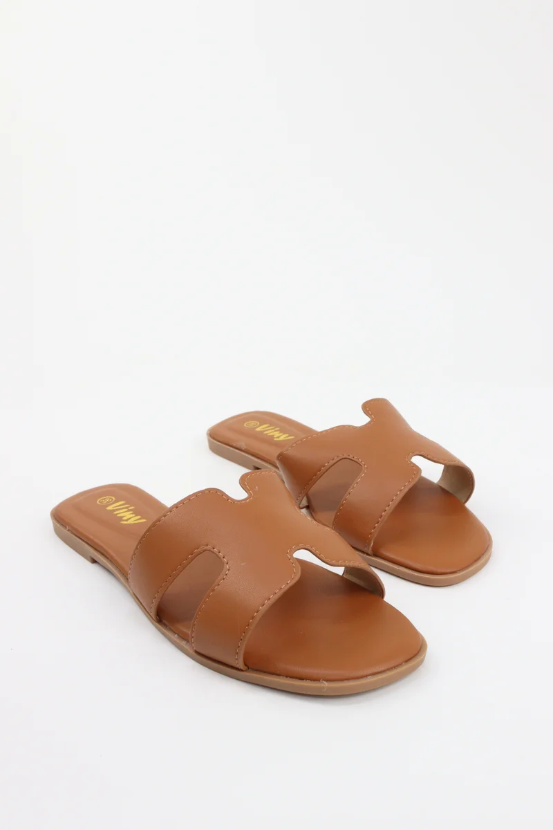 Viny VINY Women's Flat Slide Sandals – Elegant Open Toe Slip-On Slippers, Casual Comfort Summer Sandals, Lightweight Everyday Fashion Slides for Ladies (Black, White, Beige, Pink, Brown, Burgundy, Silver, Blue)