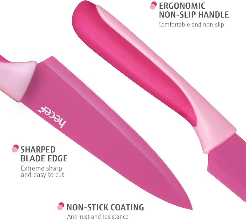 hecef 15 Pieces Kitchen Knife Set with Built-in Sharpening Wooden Block, Dishwasher Safe, High Carbon Stainless Steel Knife Block Set with Steak Knives, Kitchen Scissors, Hot Pink - Image 3