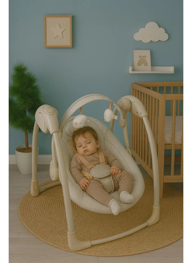 ماستيلا أرجوحة ماستيلا  أطفال أوتوماتيكية لحديثي الولادة والأطفال حديثي المشي مع موسيقى ونسيج جيد التهوية ودميتين محشوتين والعاب معلقه تعمل بالشاحن او احجره البطاريه - Image 1