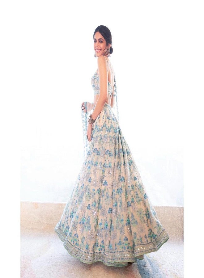 Forteo Fashion Blue Color Bridal Lehenga Choli Set For Women || Women'S Lehenga Cholis | Material: Faux Georgette | Finish Type: Semi-Stitched | Size: Free Size - Image 3