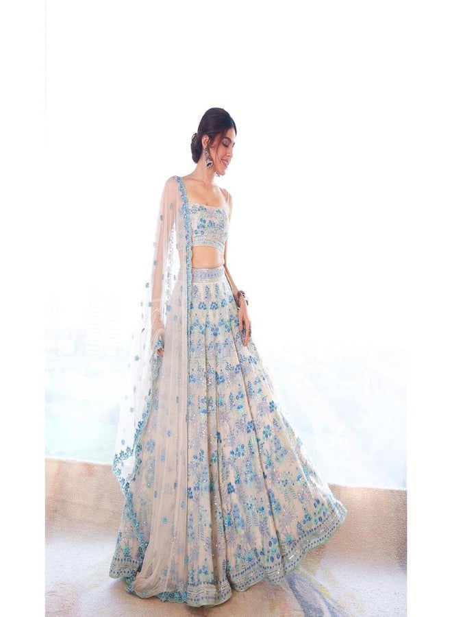 Forteo Fashion Blue Color Bridal Lehenga Choli Set For Women || Women'S Lehenga Cholis | Material: Faux Georgette | Finish Type: Semi-Stitched | Size: Free Size - Image 4