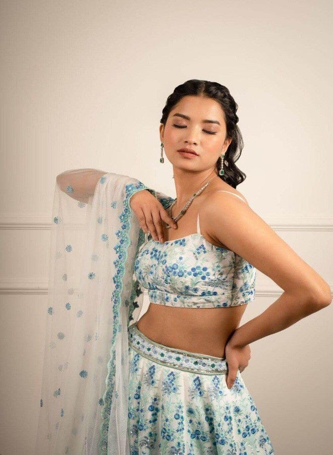 Forteo Fashion Blue Color Bridal Lehenga Choli Set For Women || Women'S Lehenga Cholis | Material: Faux Georgette | Finish Type: Semi-Stitched | Size: Free Size - Image 5