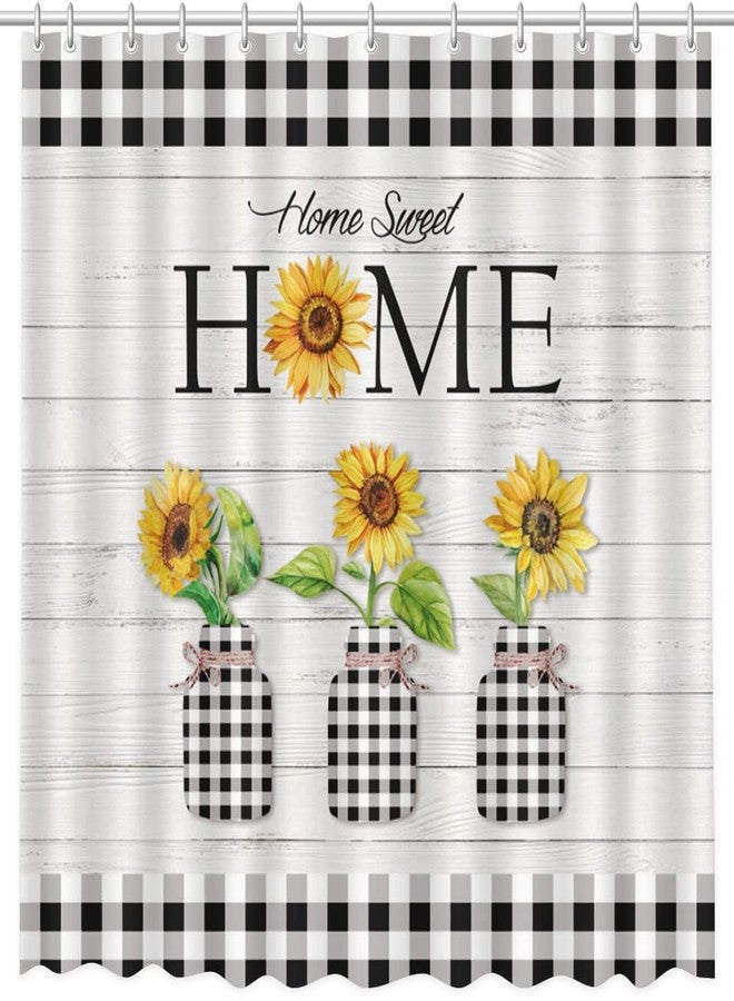 ميهوفوند ستارة دش MEHOFOND Home Sweet Home Farmhouse للحمام بتصميم عباد الشمس الريفي، مجموعة ستائر دش باللونين الأبيض والأسود من قماش الجاموس المتين القابل للغسل، مقاس 72 × 72 بوصة - Image 2