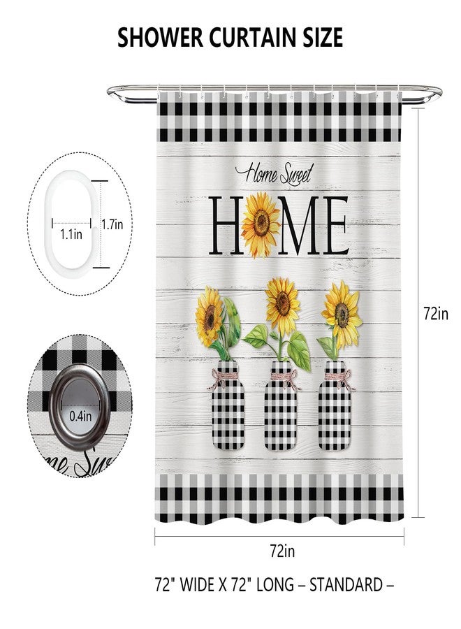 ميهوفوند ستارة دش MEHOFOND Home Sweet Home Farmhouse للحمام بتصميم عباد الشمس الريفي، مجموعة ستائر دش باللونين الأبيض والأسود من قماش الجاموس المتين القابل للغسل، مقاس 72 × 72 بوصة - Image 3