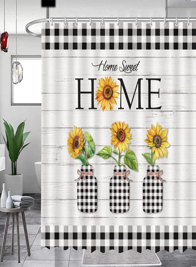 ميهوفوند ستارة دش MEHOFOND Home Sweet Home Farmhouse للحمام بتصميم عباد الشمس الريفي، مجموعة ستائر دش باللونين الأبيض والأسود من قماش الجاموس المتين القابل للغسل، مقاس 72 × 72 بوصة - Image 1
