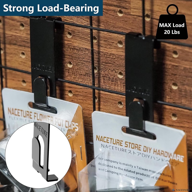 NACETURE Gridwall Hooks- 16 Pcs Display Hooks for Grid Wall Panel- Grid Wall Hooks with Extra Hook On The Bottom- Durable Wall Grid Panel Hooks for Hanging Retail- Peg Hooks for Gridwall - Image 3