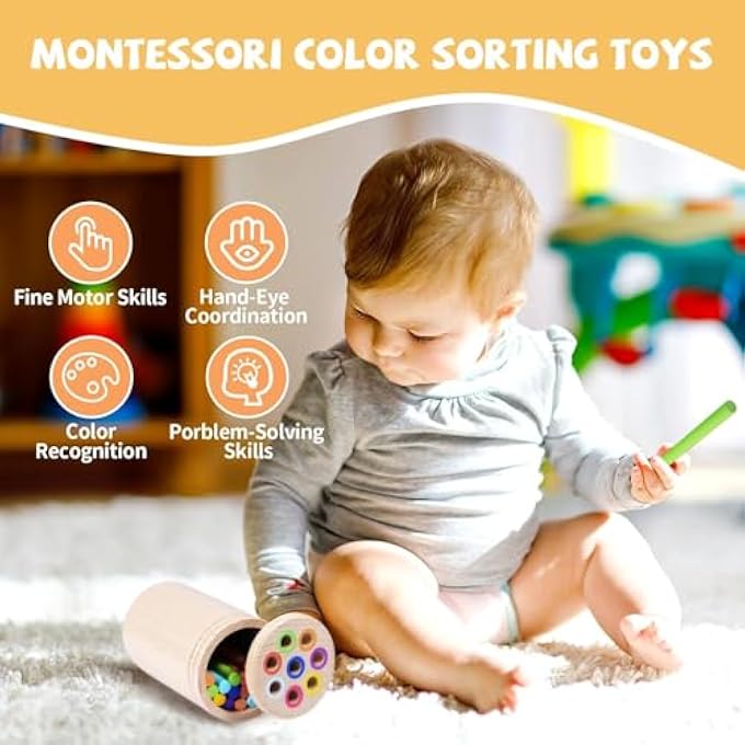 MONTESSORI TOYS FOR 1+ YEAR OLD,WOODEN LEARNING COLOR SORTING TOYS FOR TODDLERS AGE 1 2 3, FINE MOTOR AND SENSORY TOYS FOR KIDS AGES 12+ MONTHS,BUSY BOARD 18 MONTH OLD BABY BOYS GIRLS GIFTS - Image 3