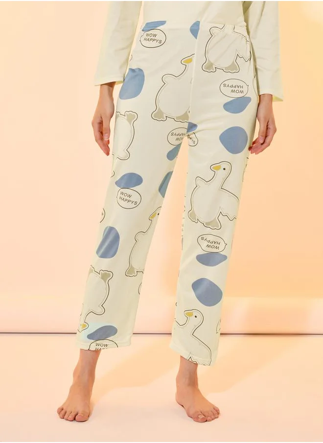 تايك تو Duck Print Round Neck T-Shirt & Pyjama Set