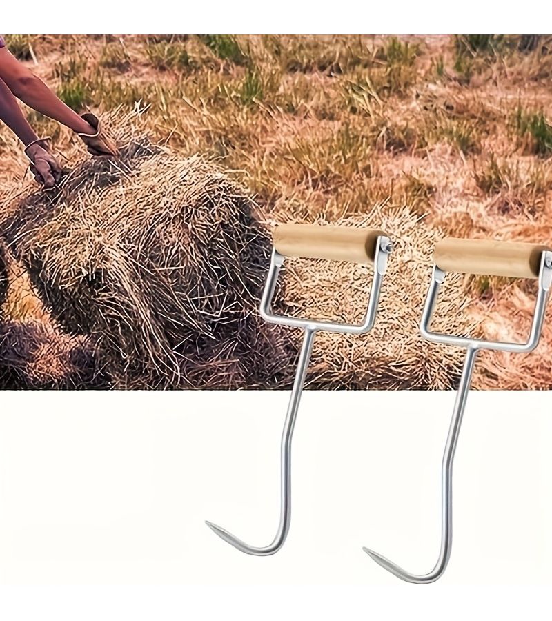 2 Pack Metal D Shaped Hay Hooks for Bales 12 1/4 Inch Grappling Hook Farm Feed - Image 2