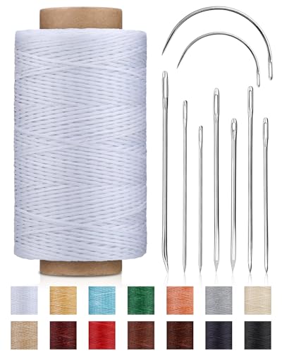 DIUDUS 218 Yards Upholstery Thread Waxed Leather Thread Heavy Duty Sewing Kit with Upholstery Needles Wax String for Hand Sewing Repair Carpet Sofa Carseat Canvas White - Image 1