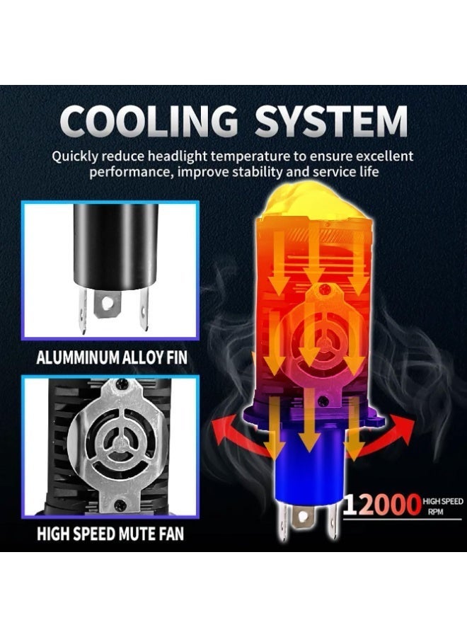 H4 LED Projector Lens Motorcycle Headlight Bulbs 12/24V 8000LM Bulb H4 CSP Chip High/Low Beam, 45W-55W Canbus Turbo, 6000K White Light - Image 3