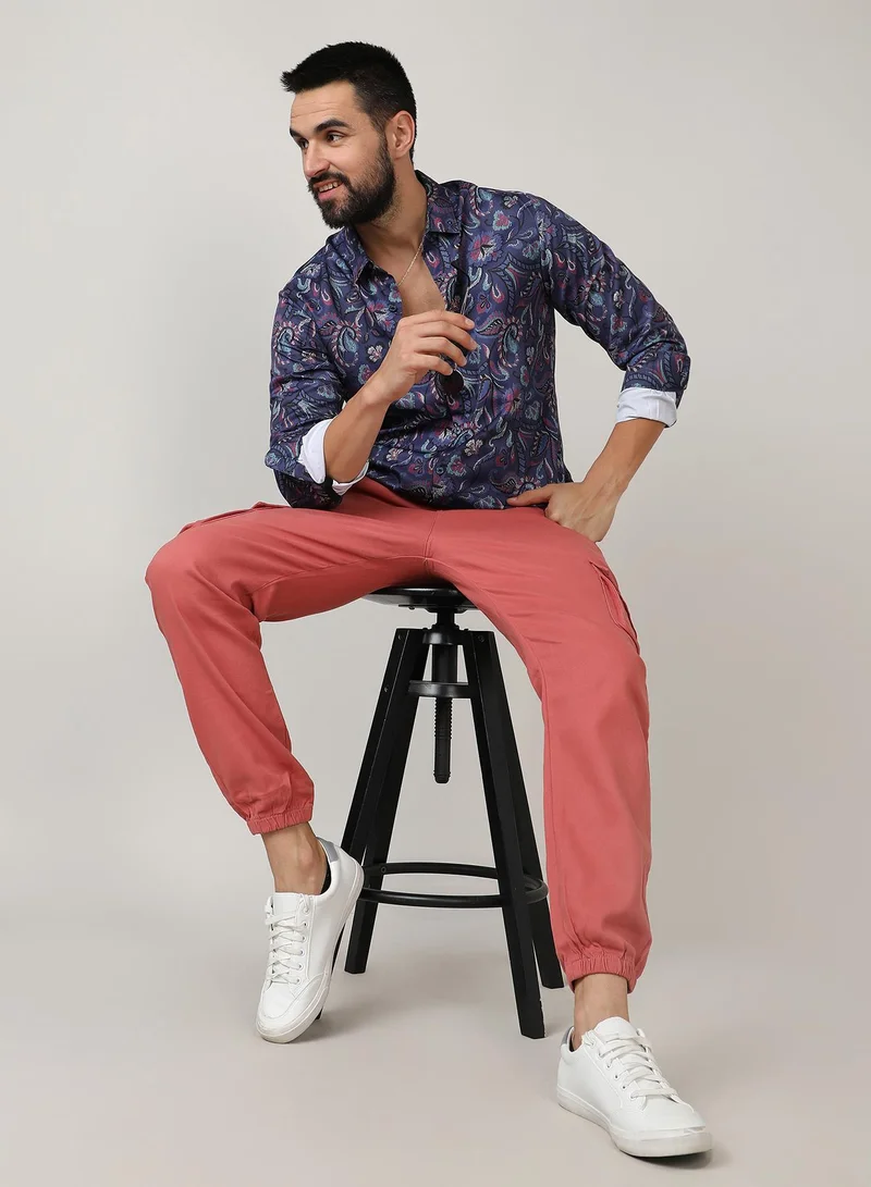 Campus Sutra Men's Navy Blue Paisley Shirt
