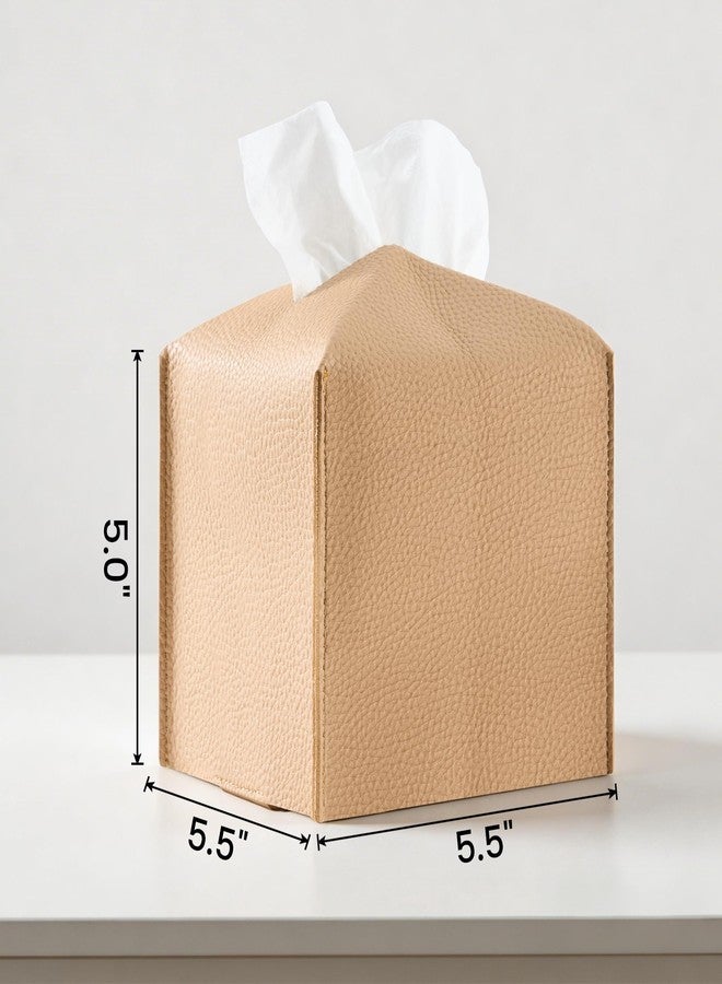 Sodsay Tissue Box Cover Square, Premium PU Leather Tissue Holder - Decorative Tissue Box Holder for Home Office Car, Beige Tissue Box Cover with Secure Bottom Belt - Image 5