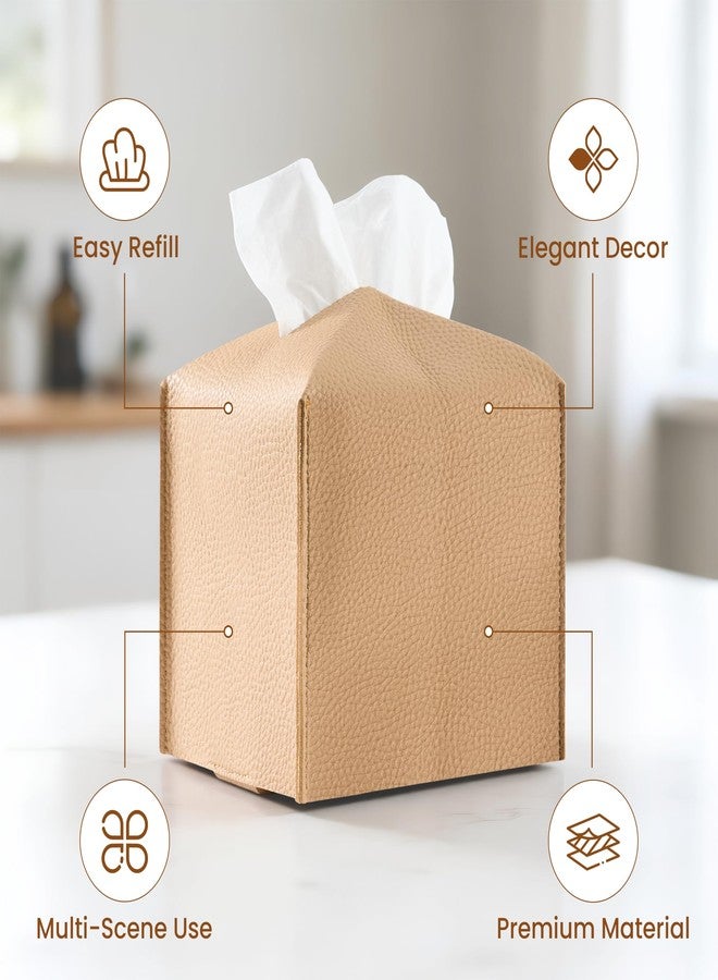 Sodsay Tissue Box Cover Square, Premium PU Leather Tissue Holder - Decorative Tissue Box Holder for Home Office Car, Beige Tissue Box Cover with Secure Bottom Belt - Image 3