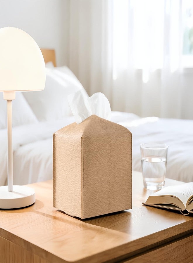Sodsay Tissue Box Cover Square, Premium PU Leather Tissue Holder - Decorative Tissue Box Holder for Home Office Car, Beige Tissue Box Cover with Secure Bottom Belt - Image 2