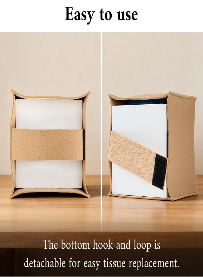 Sodsay Tissue Box Cover Square, Premium PU Leather Tissue Holder - Decorative Tissue Box Holder for Home Office Car, Beige Tissue Box Cover with Secure Bottom Belt - Image 4