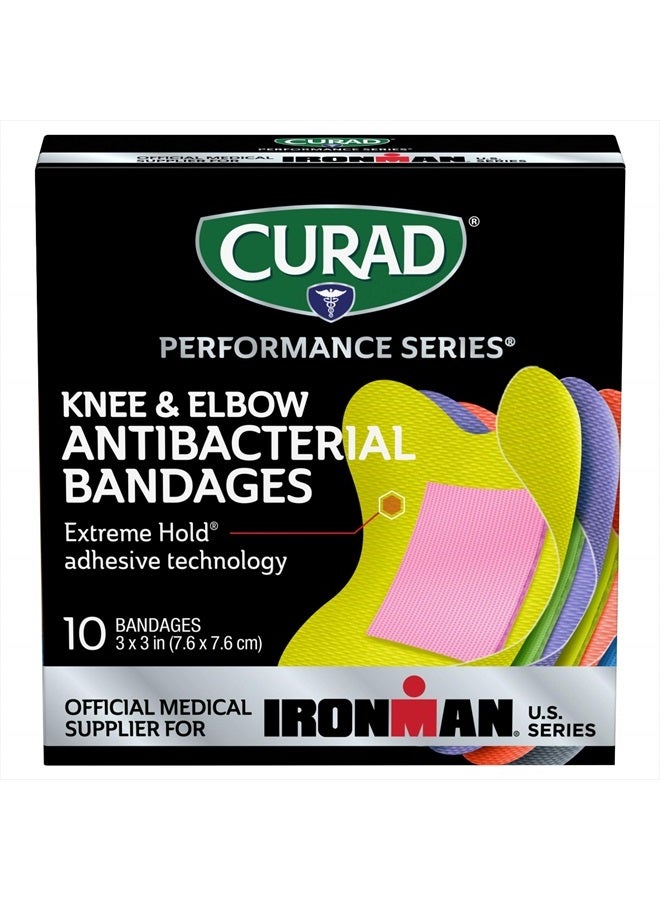 CURAD Performance Series IRONMAN Antibacterial Bandages, Extreme Hold Adhesive Technology, Knee & Elbow 3 inches x 3 inches, 10 Count, Ideal for Cuts, Scrapes, Sports, and Active Lifestyles - Image 2