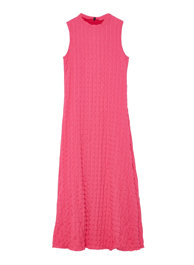 trendyol Fuchsia Plain Textured A-Line/A-Line Form Crew Neck Textured Maxi Dress TWOSS24EL00683 - Image 5