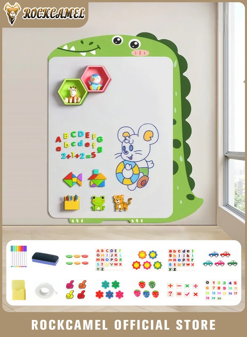 ROCKCAMEL لوحة رسم مغناطيسية للحائط، 90×118 سم، سبورة بيضاء بتصميم ديناصور مع ألعاب مغناطيسية، لا تسبب ضررًا للحائط، مناسبة لمجموعة متنوعة من الجدران، سبورة طباشير للأطفال للغرفة والفصل الدراسي وغرفة اللعب - Image 1