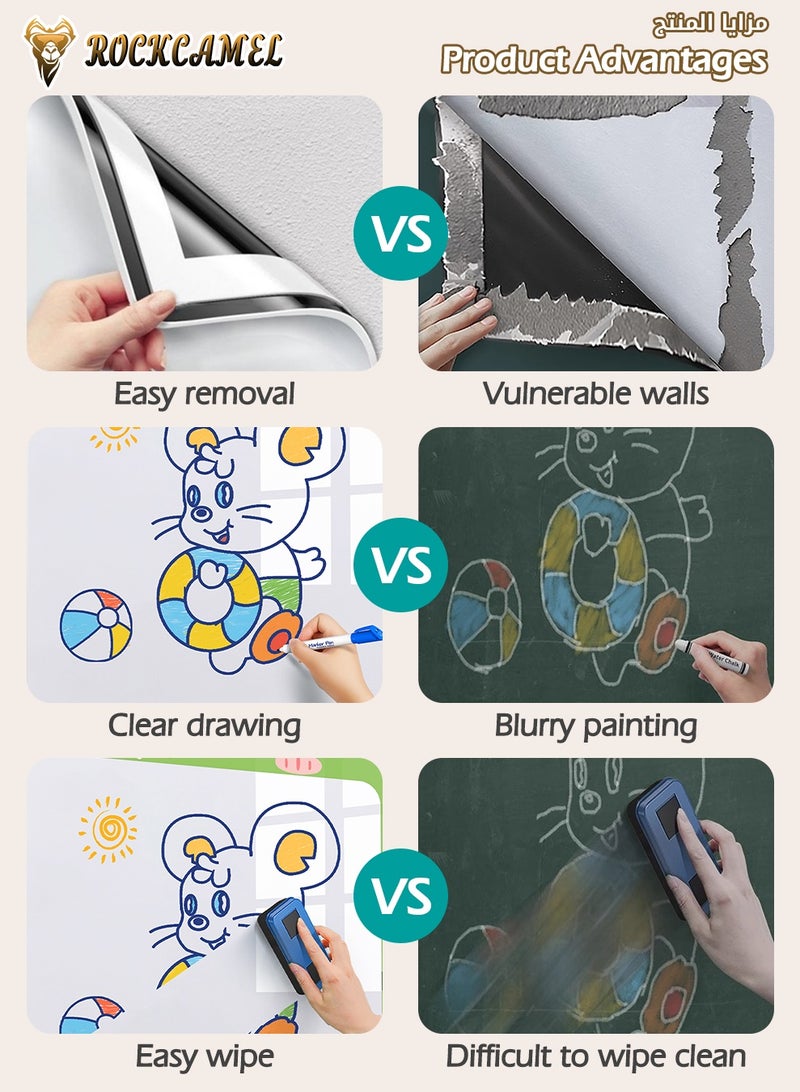 ROCKCAMEL لوحة رسم مغناطيسية للحائط، 90×118 سم، سبورة بيضاء بتصميم ديناصور مع ألعاب مغناطيسية، لا تسبب ضررًا للحائط، مناسبة لمجموعة متنوعة من الجدران، سبورة طباشير للأطفال للغرفة والفصل الدراسي وغرفة اللعب - Image 5