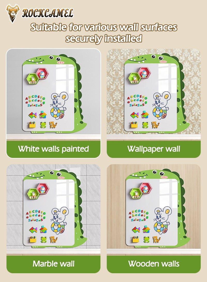 ROCKCAMEL لوحة رسم مغناطيسية للحائط، 90×118 سم، سبورة بيضاء بتصميم ديناصور مع ألعاب مغناطيسية، لا تسبب ضررًا للحائط، مناسبة لمجموعة متنوعة من الجدران، سبورة طباشير للأطفال للغرفة والفصل الدراسي وغرفة اللعب - Image 4