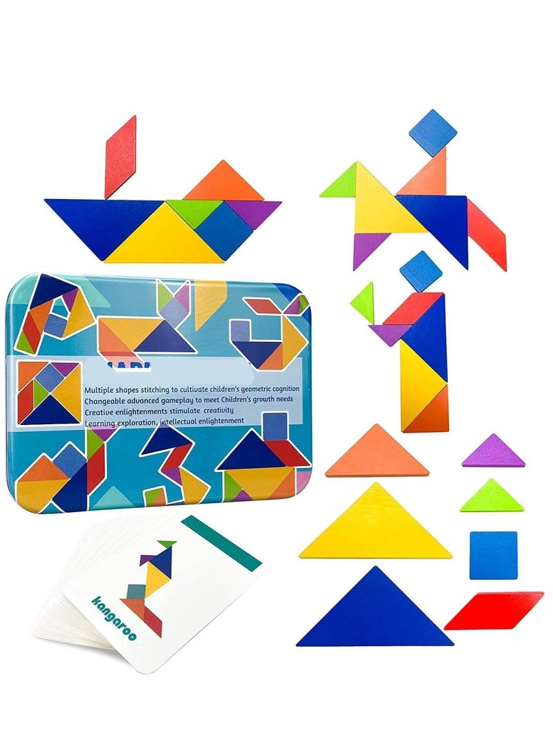 DURKU Early Development Tangram Pattern Puzzles Set, Classic Educational Montessori Tangram Toys, 60 Design Cards with 120 Pattern Jigsaw Puzzle - Image 1
