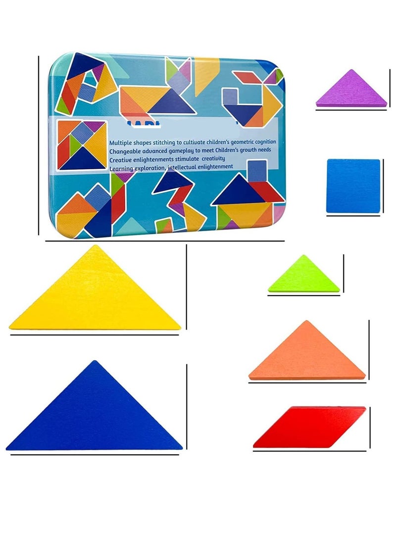 DURKU Early Development Tangram Pattern Puzzles Set, Classic Educational Montessori Tangram Toys, 60 Design Cards with 120 Pattern Jigsaw Puzzle - Image 2